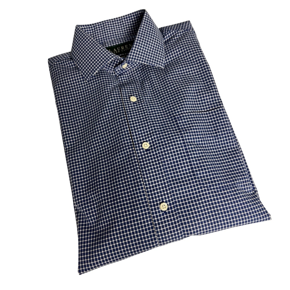 Lauren Ralph Lauren Shirt Mens 15.5 Blue Gingham Classic Fit Non Iron Cotton D08